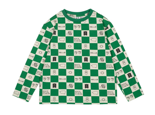 Green Comic Book Check Longsleeve T-shirt