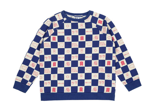 Blue Comic Book Check Sweater