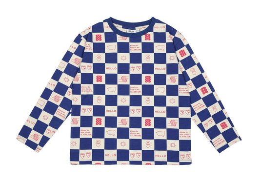 Blue Comic Book Check Longsleeve T-shirt